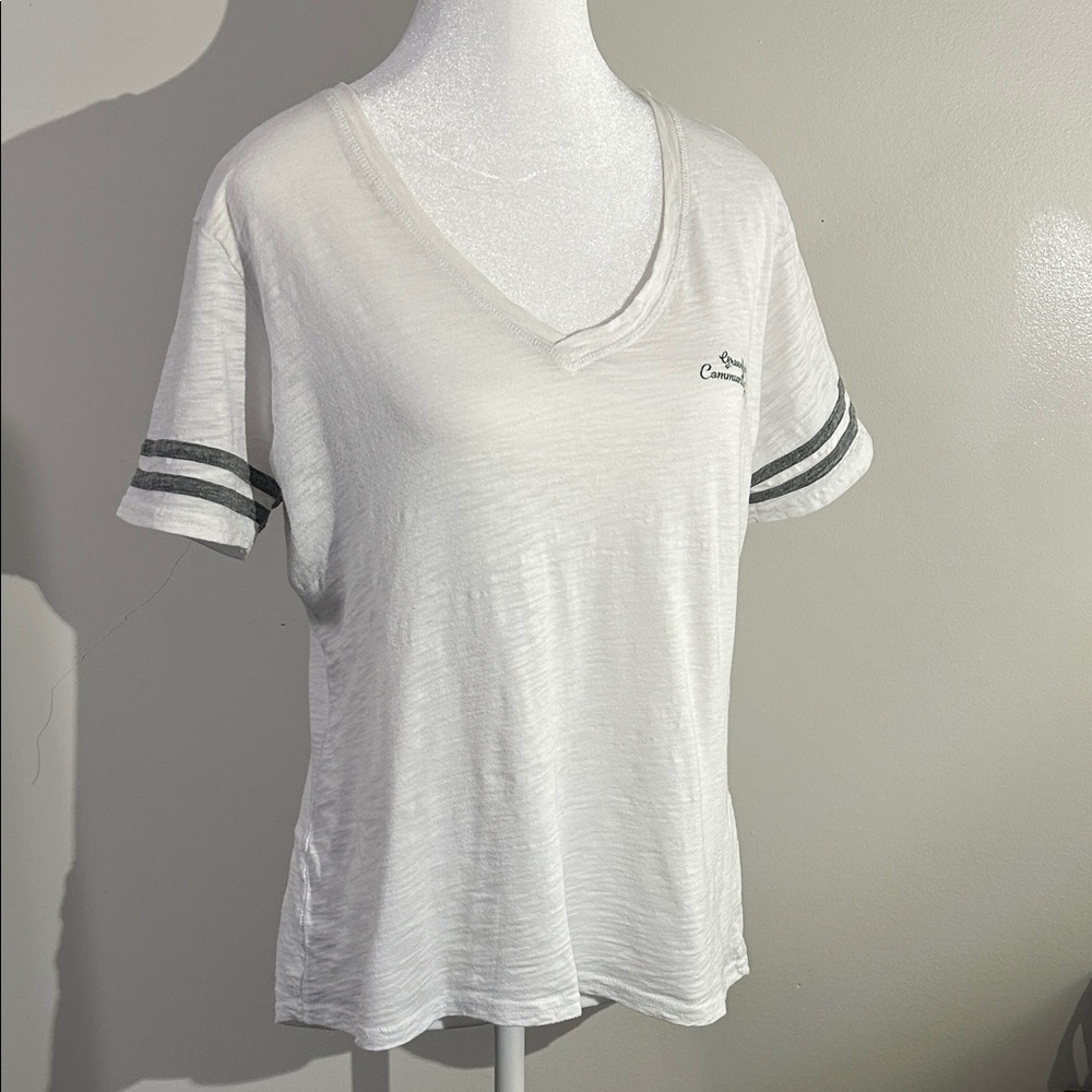 Boxercraft White V-Neck Tee with Gray Stripes